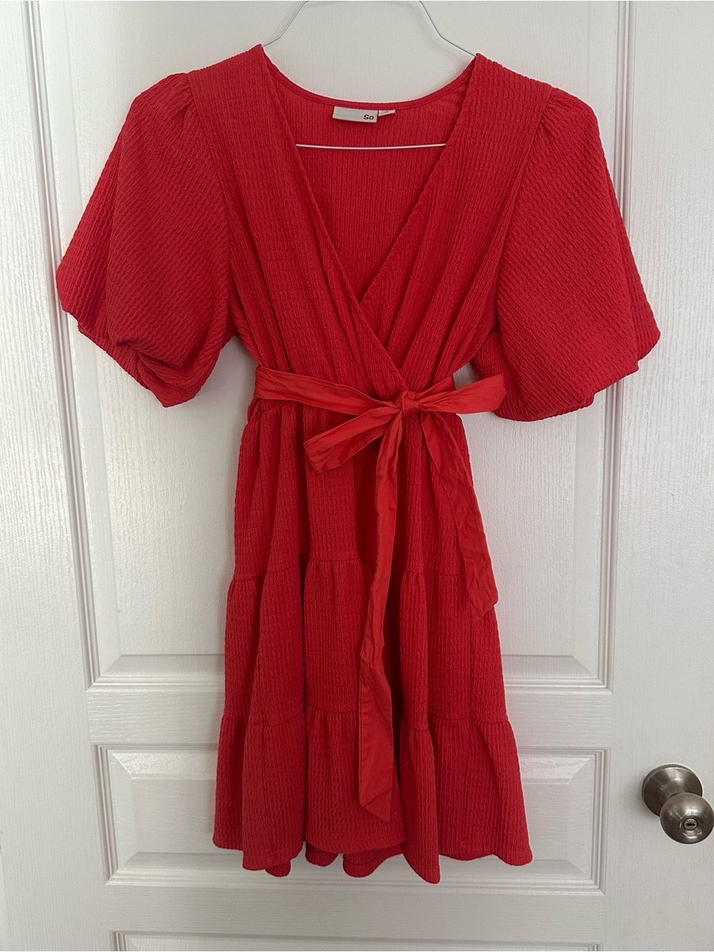Coral Wrap Midi Dress with Tie Waist (removable tie)